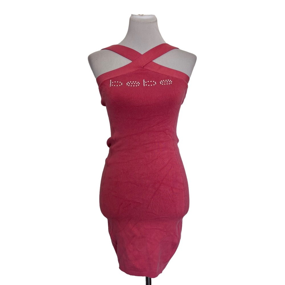 Bebe cross neck knit body con mini dress Small Y2K